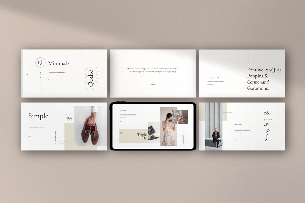 极简主义摄影作品集幻灯片模板 qodie - 简约商务图文设计指南